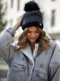 Black herringbone winter hat C44 - Online store - Boutique